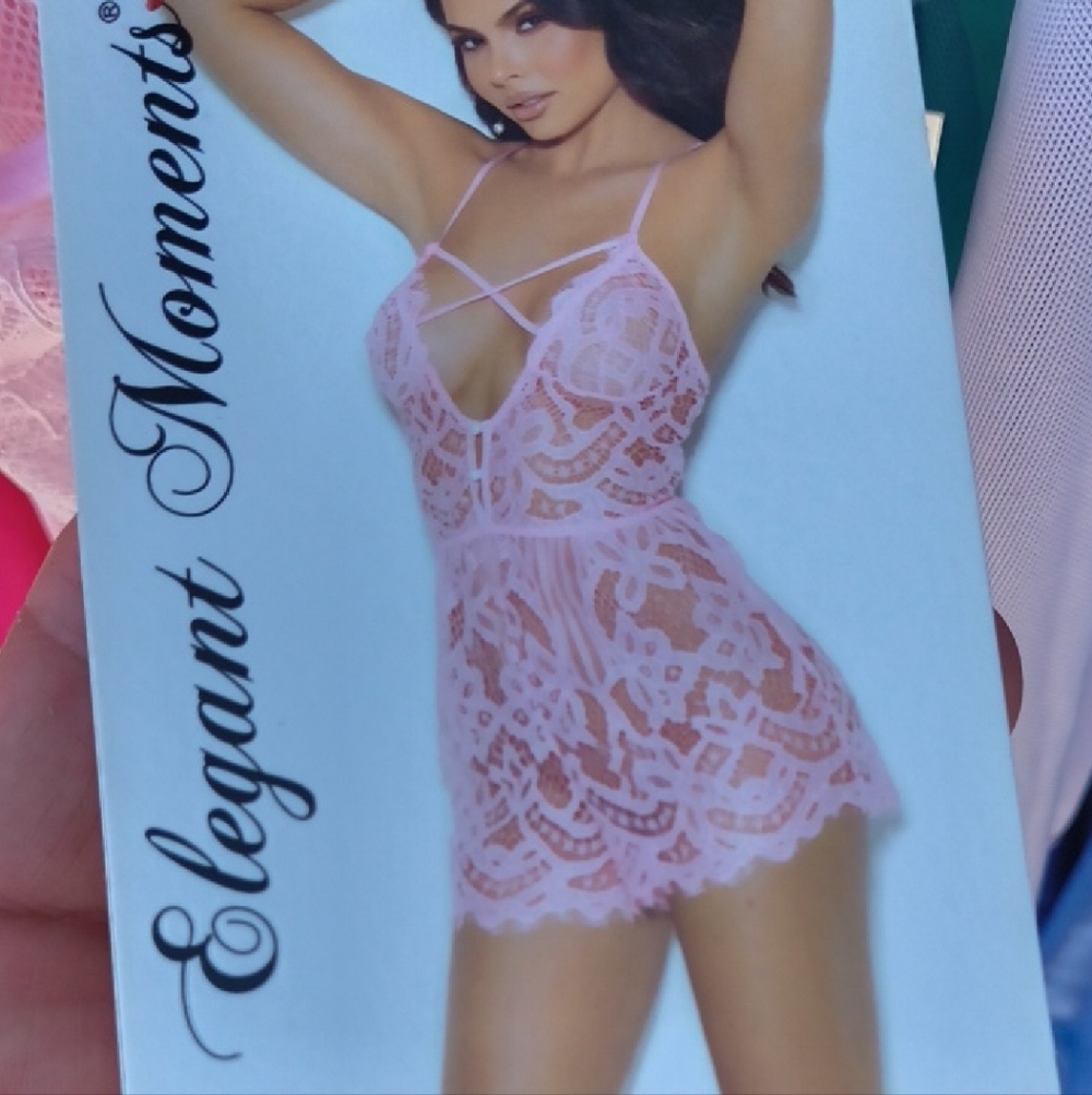 Elegant Moments Sheer Pink Lace Strappy Chemise